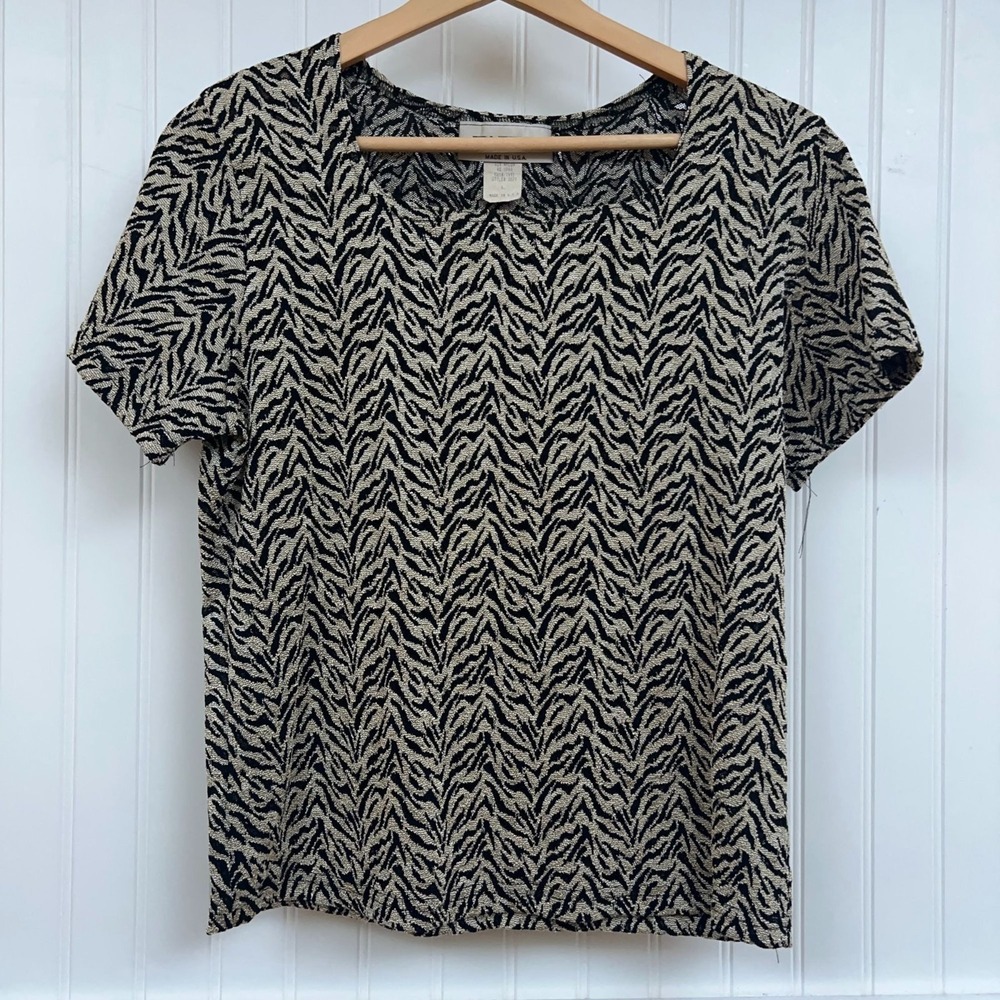 Vtg Truffles Animal Print Blouse Old Money Mob Wife Zebra Stripe Career Wmns L